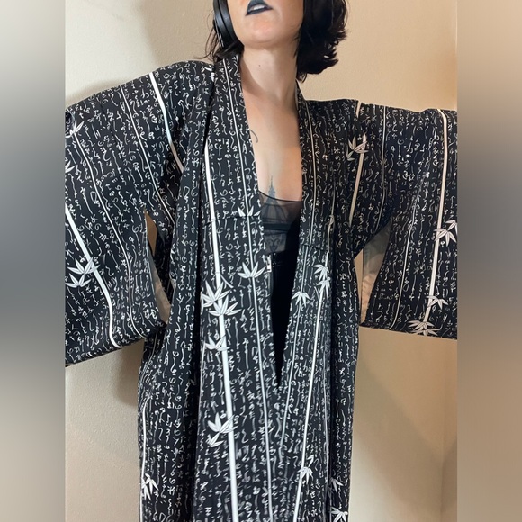 The matrix cyber code kanji Japanese kimono true vintage bamboo shoots Y2K cyber - Picture 1 of 8